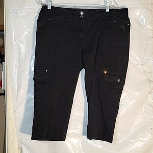 WHBM‎ Capri Pants Embellished Cargo Pockets Black Size 12W